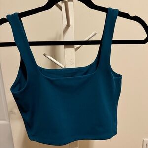 Express Body Contour High Compression Square Neck Cropped Tank in Teal